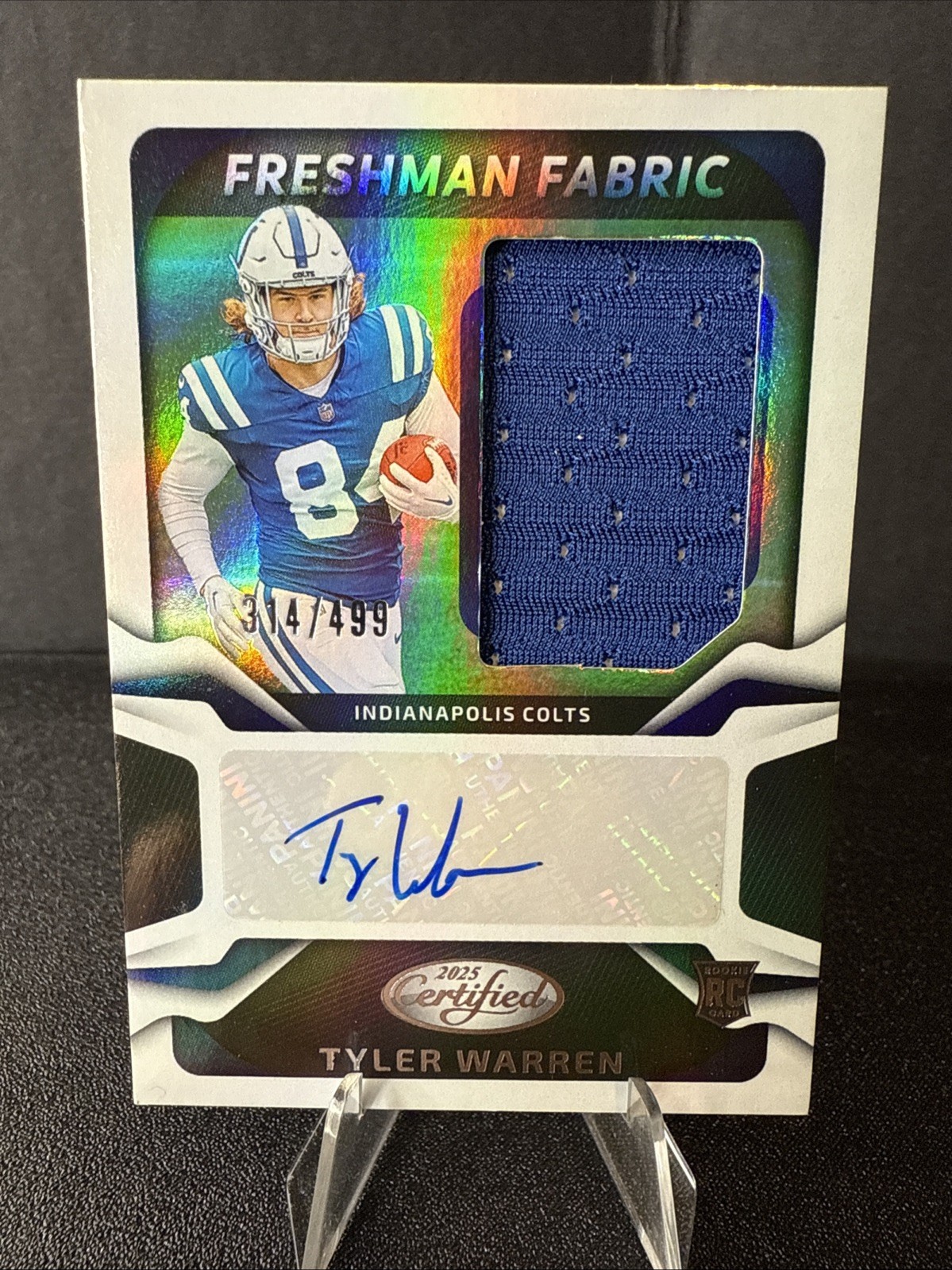 2025 Panini Certified Freshman Fabric Tyler Warren #FBC-TWN Mirror Auto /499 RC