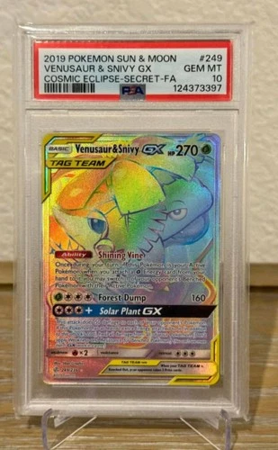 2019 Pokemon TCG Sm-Cosmic Eclipse Venusaur & Snivy GX 249/236 RR Holo PSA 10