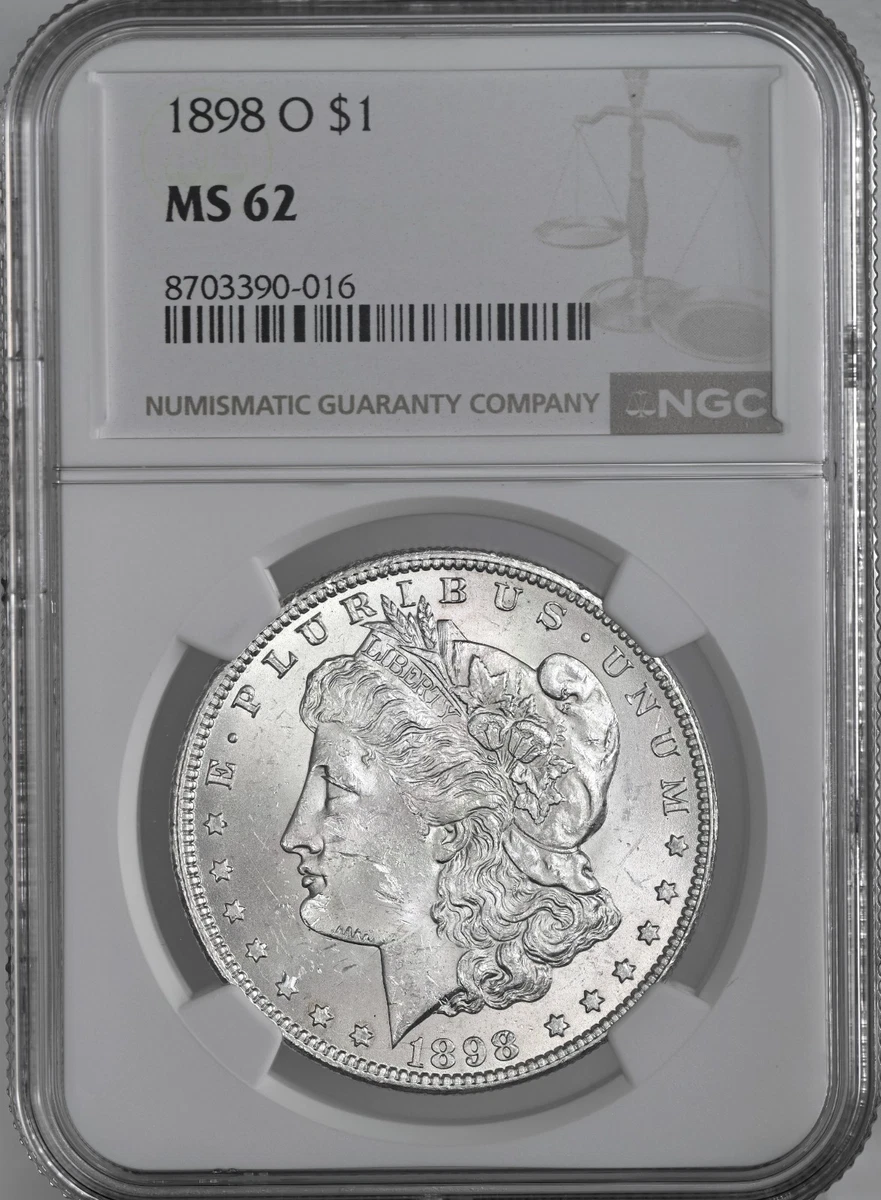 Silver MS 62 Graded 1898 Year Morgan US Dollars (1878-1921) for