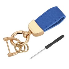 Car Key Chain Ring Clip 3.35" Leather Keychain Key Fob with D Ring, Dark Blue