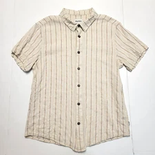 RYTHM Striped Casual Button Front SS Shirt Men's MEDIUM M Beige Brown COTTON