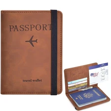 RFID Passport Holder Travel Wallet PU Leather Passport Cover for Men Women