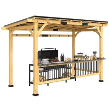 13' x 6' Wooden Grill Gazebo, Hardtop Outdoor BBQ Gazebo, Natural