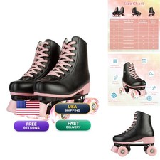 XUDREZ Girls Roller Skates Black PU Leather Pink Light Up Wheels Size 38 Women