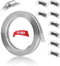 DIY Hose Clamps 12FT 304 Stainless Steel Metal Strap + 8PCS Stronger Fasteners A