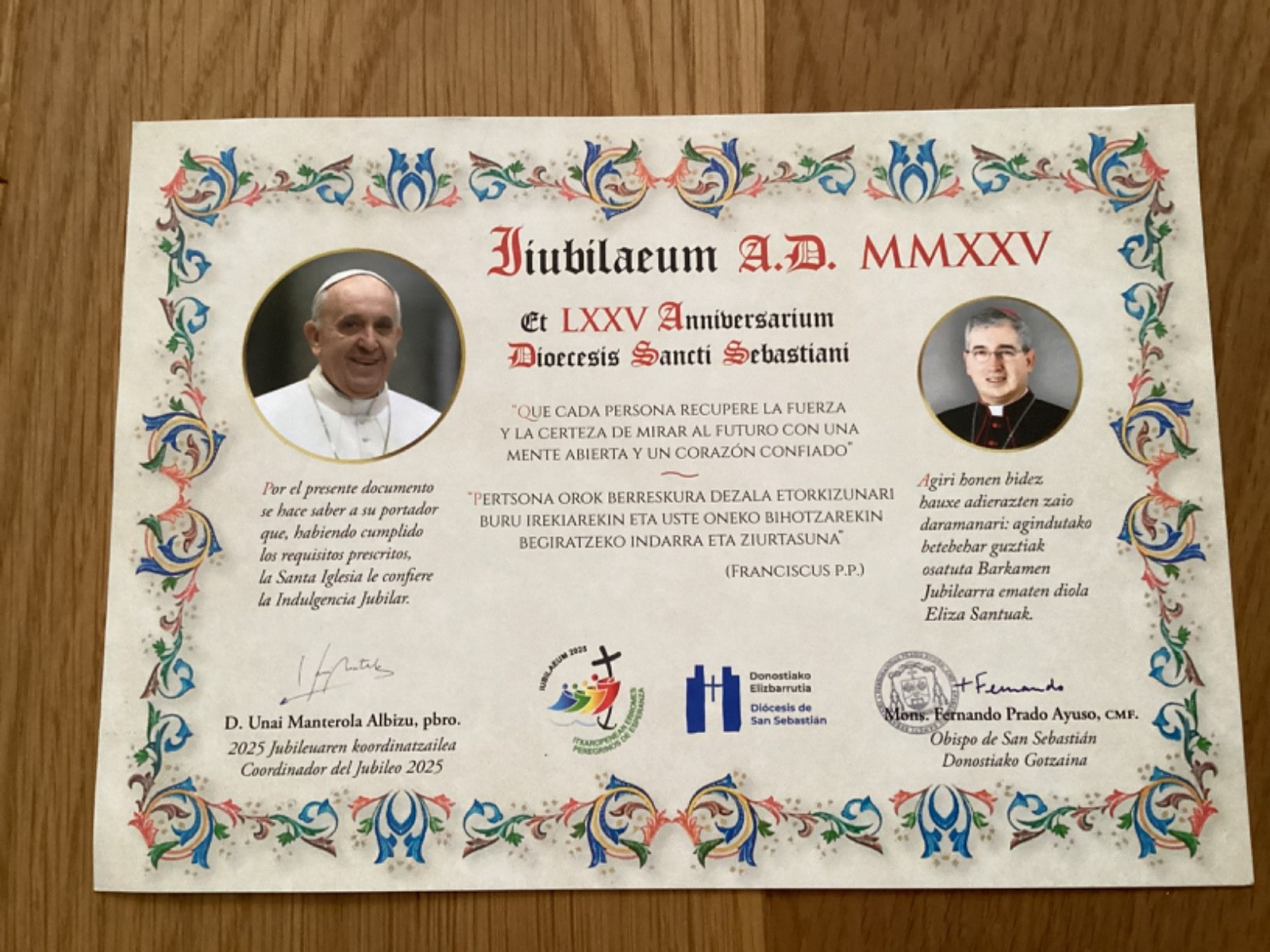 HEILIGES JAHR 2025 -Grußkarte PAPST FRANZISKUS - GEBETSBILD - BISTUM BOZEN