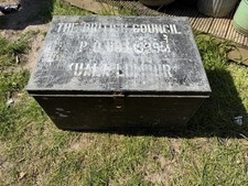 Vintage British Council Shipping Trunk Kuala Lumpur Metal Chest deed box 