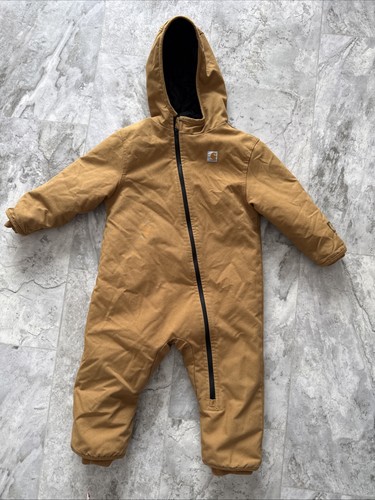 Carhartt Snowsuit Child 24 Months Full Zip Brown Quilted Quick Duck Outdoor Logo