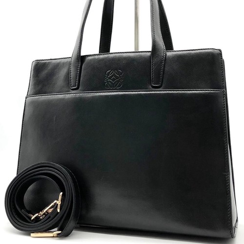 LOEWE Anagram Black Leather 2Way Shoulder Bag Crossbody Gold Hardware Vintage