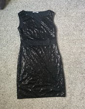 measeor Black Sequin Sheath Dress V-Neck Sleeveless Knee Zip Party M