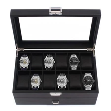 24 Slots Mens Watch Box Case Organizer Watches Jewelry Storage With Valet Drawer