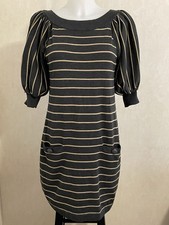 Jessica Howard Knit Sweater Dress Charcoal Gray Stripe Boat Neck Women’s Size M