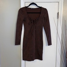 Zara Women's Size Medium Brown Animal Print Dress Leopard Midi Long Sleeve Chic