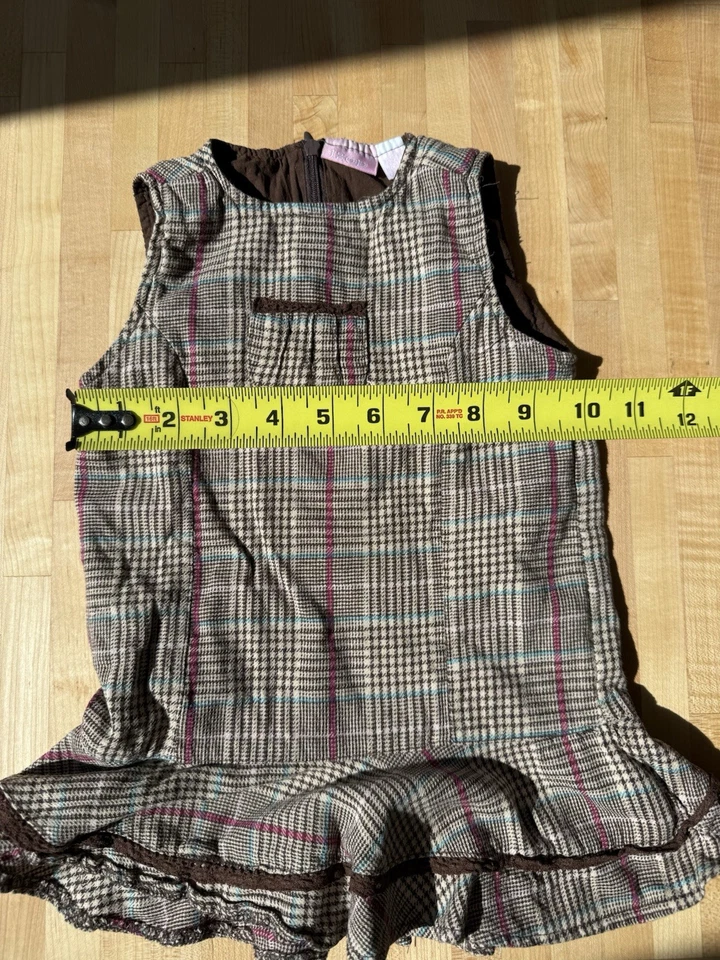 Vestido infantil menina Izod 24 meses rosa/marrom xadrez Y2K babado Euc - Imagem 4 de 4