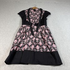 EShakti Dress Women 14 Black Pink Floral Tunic Fit Flare Button Boho Retro Twee