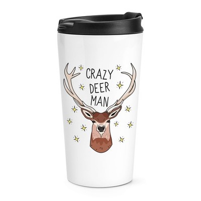 Crazy Deer Man Travel Mug Tasse Lustig Hirsch Witz Tier Thermobecher Tier
