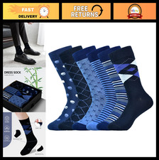 Men's Dress Socks - 6 Pairs Bamboo Crew Socks, Business Casual Patterns, Size 8-
