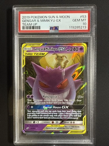 POKEMON 2019 GENGAR & MIMIKYU GX 53/181 TAG TEAM TEAM UP GEM MINT PSA 10