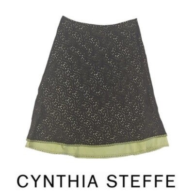Cynthia Steffe Lime Green & Brown Perforated Lace Texture Skirt, 10