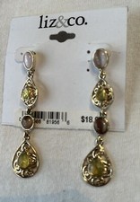 Beautiful Liz & Co Orchard Spiral Green Faceted & Pink & Brown Pierced Earrings