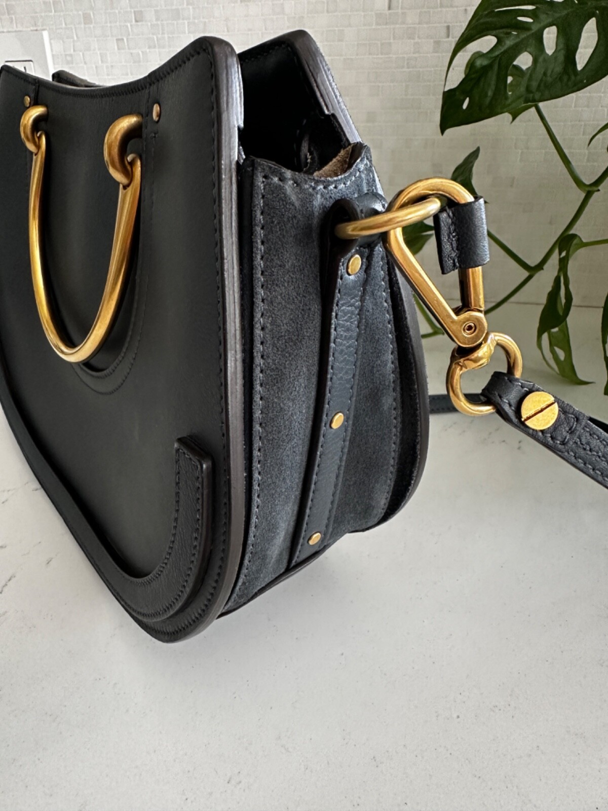 Chloe Pixie Medium Suede Leather Handbag - Navy w… - image 11