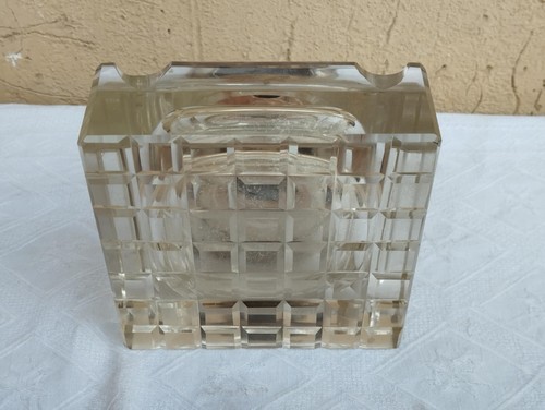 ANTICO GRANDE CALAMAIO INKWELL IN VETRO SPESSO E ARGENTO TITOLO 800 PRE 1934 - Imagen 11 de 11
