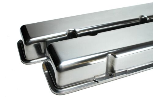 Polished Aluminum SBC 350 383 434 Short Style Valve Covers Smooth Without Hole - Picture 2 of 5