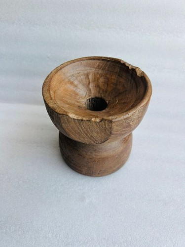 Antique Wooden Round Shape Candle Holder Old Hand Carved Reclaimed Planter Pot - Picture 4 of 5