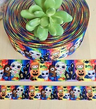 7/8  1.5" 1 YD Halloween Ribbon Mummy Pumpkins Kitty Haunted House Spider