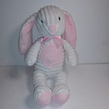 FAO Schwarz Easter Bunny 12in White Chenille Plush Pink Ears Feet Belly Bow