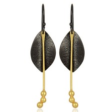 Ladies Gemstone Jewelry Items 18k Gold Black Tone Leaf Dangle Earrings