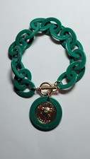 Verde Lucite Plastica Collegamento Catena 8.5 " Bracciale A Moneta Oro