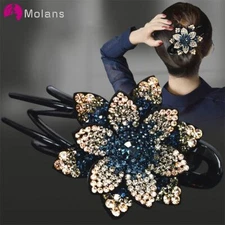 Rhinestone Floral Hairpin -Clips Plastic Duckbill Shinning Ponytail Headwear 1PC