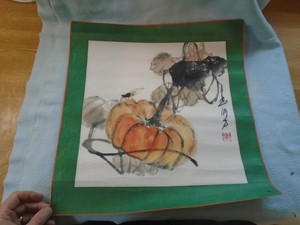 Vintage Signed Chinese Painting On Paper Fly On Pumpkin With Red Artist Seal