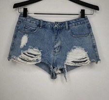 SHEIN WOMEN'S DISTRESSED CUT-OFF JEAN DENIM SHORTS BLUE SIZE 4