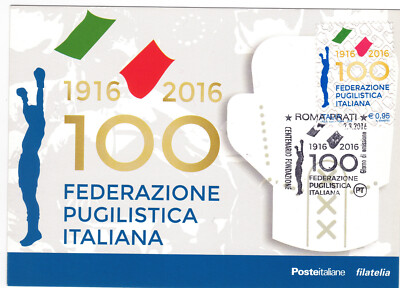 2016 Postkarte PPTT '' 100. Fed. Italienisches Boxen '' mit Annullierung FDC 2.3.2016