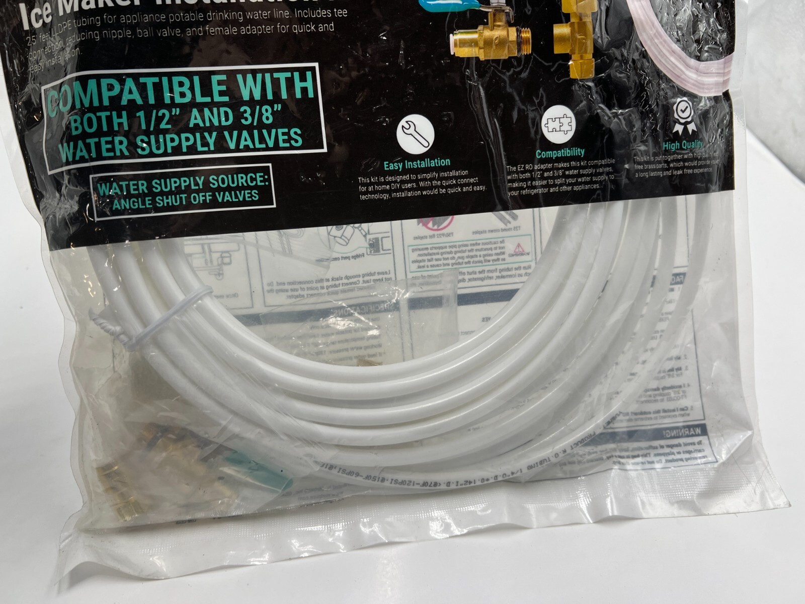 Metpure 25ft Ice Maker Fridge 1/4 Valve & Supply Line Fitting ICEMK2514 for 1/2"