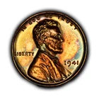 1941 1c Lincoln Wheat Small Cent - Neon Rainbow Toning - GEM Proof - SKU-Z4897