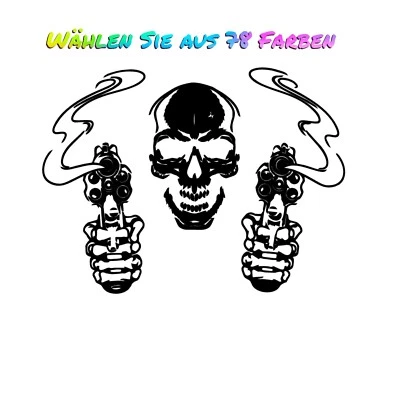 Auto Aufkleber skull Totenkopf Pistole gun tuning sticker Haube Heck XL bis 40cm - Bild 1 von 4