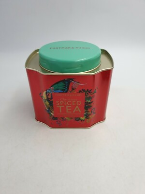 FORTNUM & MASON CHRISTMAS SPICED TEA TIN CADDY EXORIC FLORAL ON CRIMSON RED TEAL