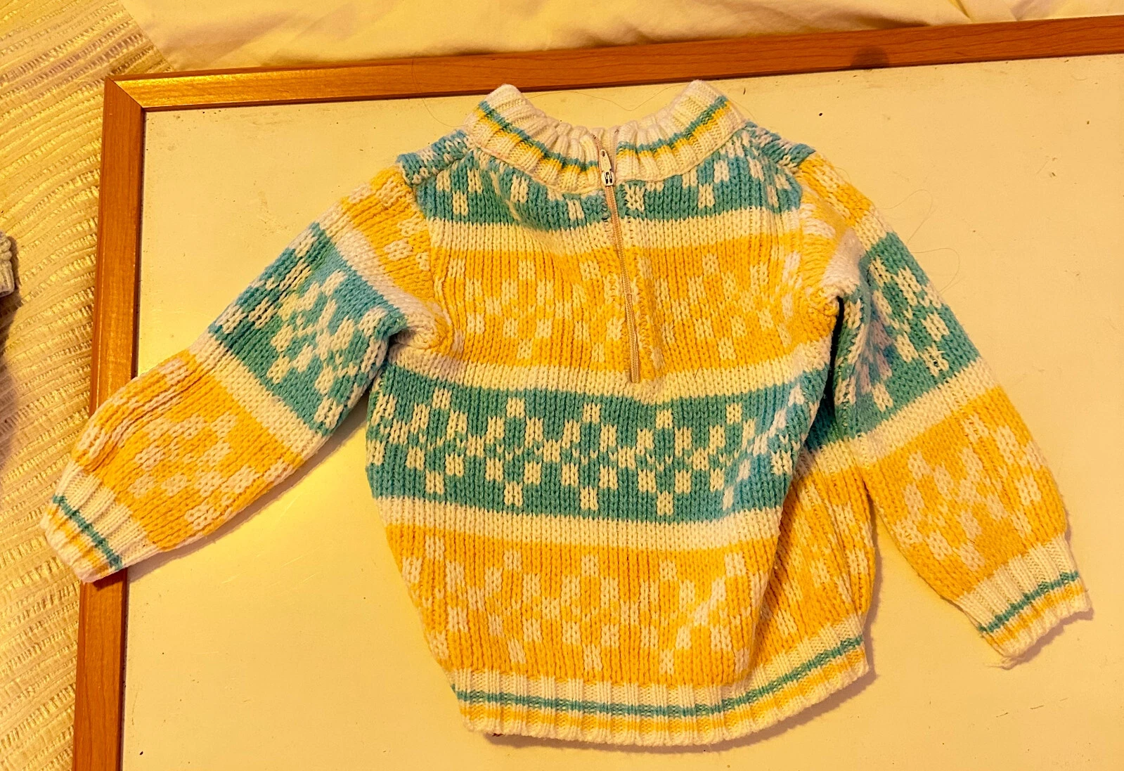 Vintage 1974 baby Clothes INFANT, boys, Knit Sweater Yellow and blue zip