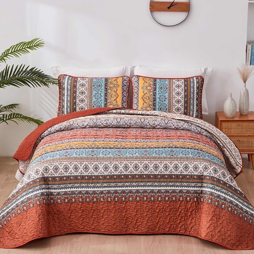 WONGS BETTWÄSCHE Boho Streifen Quilt Set leichte Mikrofaser Ganzjahres Tagesdecke - Bild 100 von 156