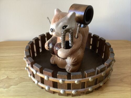 Vintage Nutcracker Ceramic Squirrel and Wooden Bowl with Tools 70s - Picture 3 of 18