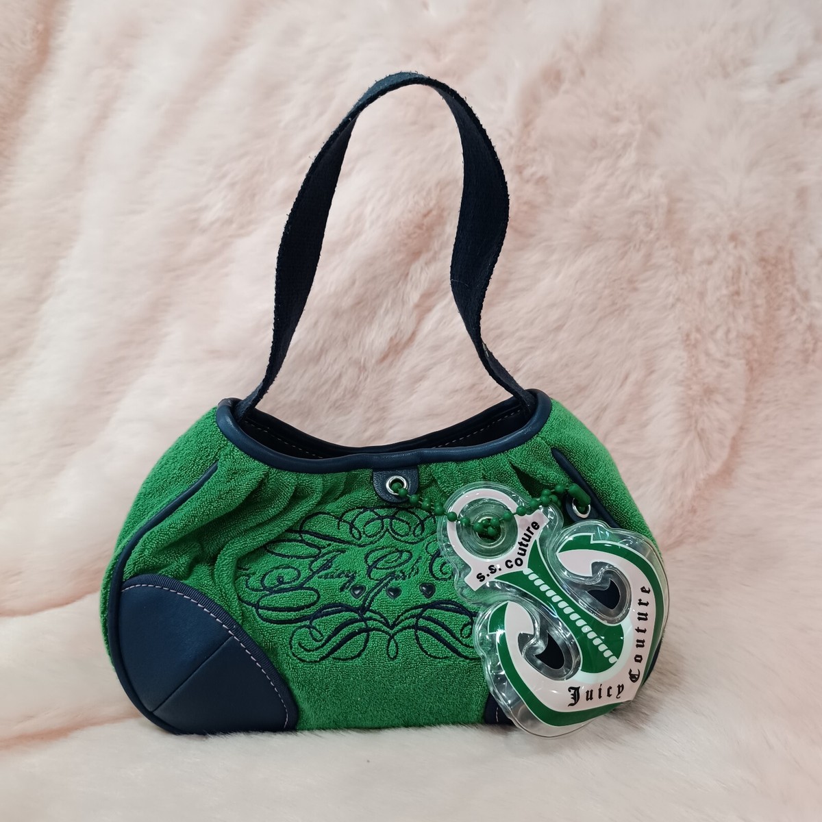 Vintage Juicy Couture Green Terry Bag Purse Tote Charm Juicy Girls