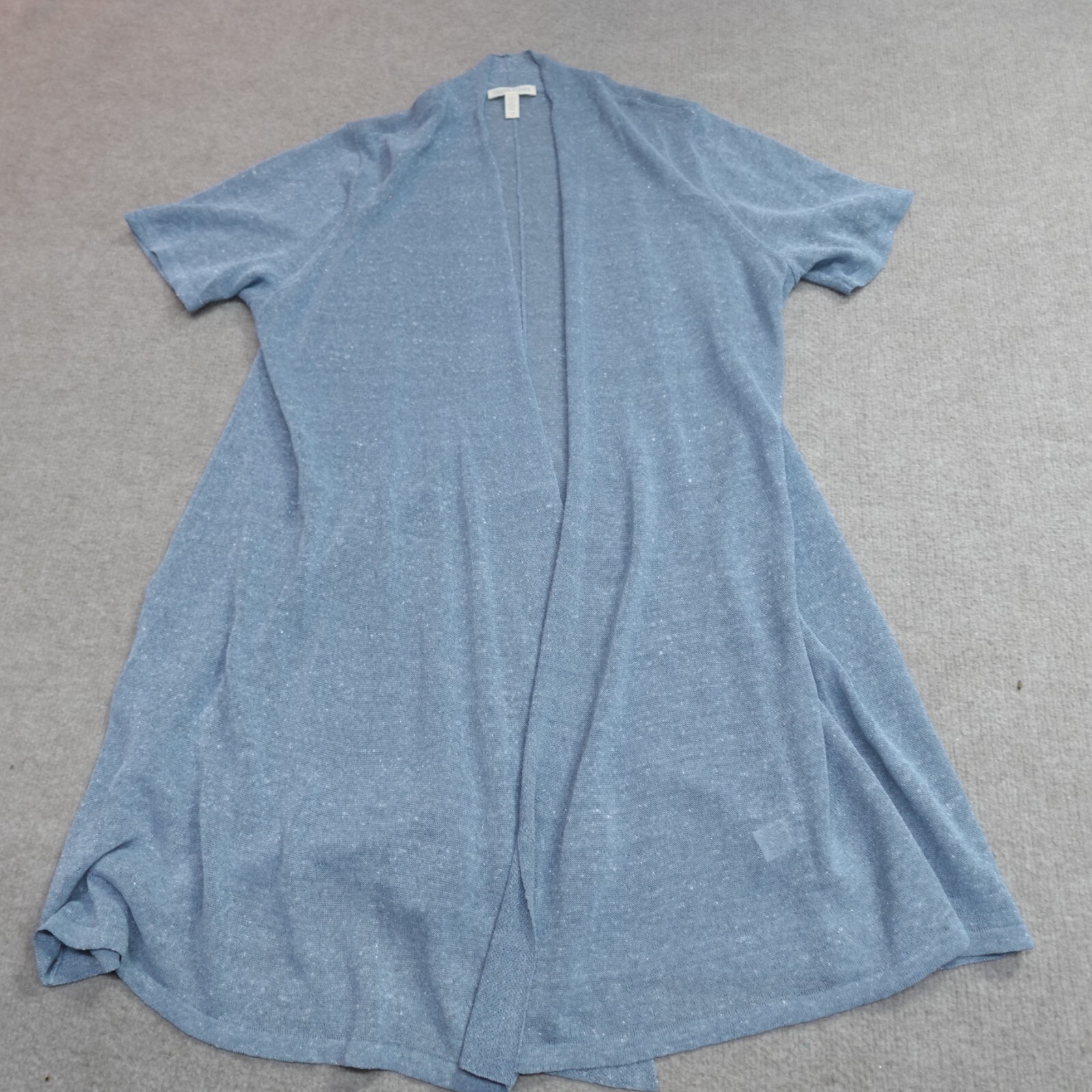 Eileen Fisher Womens Sweater Large Blue Open Front Cardigan Linen Blend