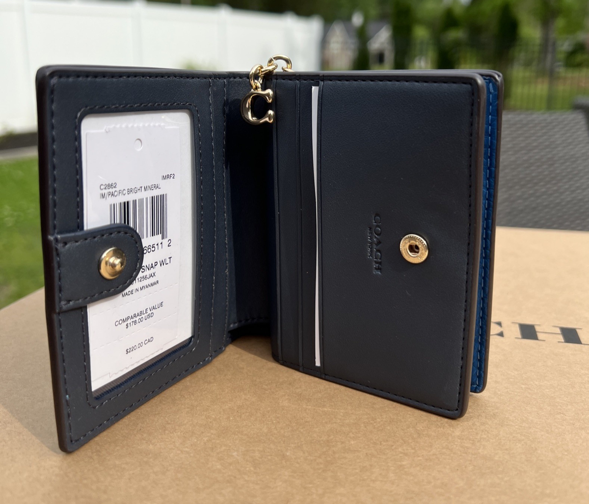 Coach C2862 Refined Pebble Leather Snap Wallet $178 Gold