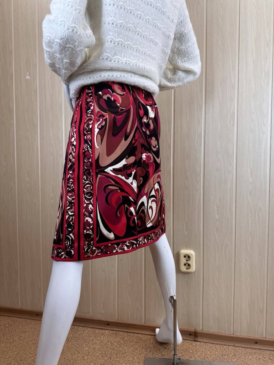 スカート 80s VINTAGE EMILIO PUCCI COTTON SKIRT Emilio Pucci Vintage Women's Skirt Abstract Pattern