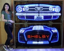 2 Neon signs Ford Mustang Pony and GT500 Front Grille Wall Lamp is steel Case