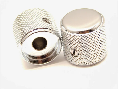 Chrome FLAT-TOP BARREL KNOBS (2) FOR FENDER TELECASTER GUITAR & P-BASS 1/4" NEW