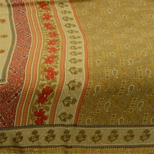 Sanskriti Vintage Sarees Indian Green Printed Moss Crepe Sari Soft Craft Fabric